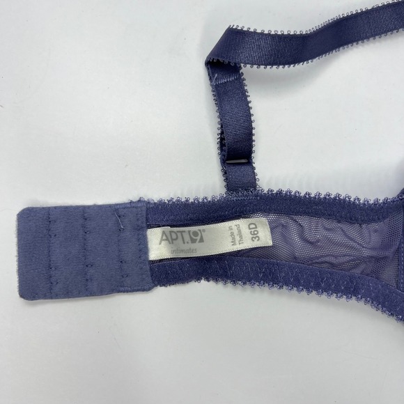 Purple Mesh Embroidered Underwire Bra 36D Floral Lace Unlined Sheer Fairy - Picture 7 of 7